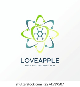 Logo design graphic concept creative premium free vector stock unique apple fruit with orbit atom swoosh body cells. Related to healthcare nature tech