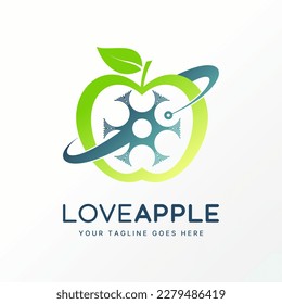 Logo design graphic concept creative premium free vector stock unique apple fruit with orbit atom swoosh body cells. Related to vegan healthcare tech