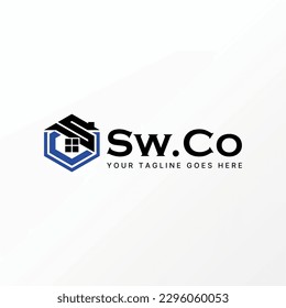 Logo design graphic concept creative abstract premium free vector stock letter SC or CS font on hexagon with roof house. Related to property monogram