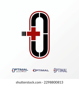 Logo design graphic concept creative abstract premium free vector stock letter O font line out  with plus red cross. Related to monogram healhty care