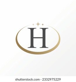 Logo design graphic concept creative abstract premium free vector stock letter H font with ellipse swoosh and 3 stars. Related business interior brand