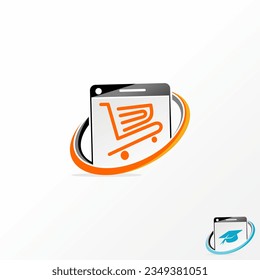 Logo design graphic concept creative abstract premium vector stock sign smartphone shop trolley ellipse swoosh. Related to gadget ecommerce shopping