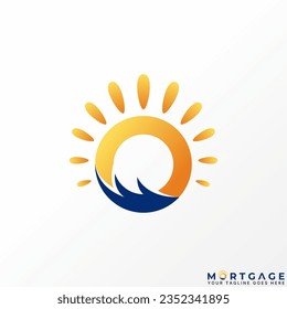 Logo design graphic concept creative abstract premium vector stock initial letter O font with sunrise big waves. Related happy morning vacation beach