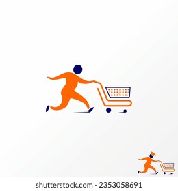 Logo design graphic concept creative abstract premium vector stock run siluet fast push shop trolley. Related to education ecommerce shopping delivery