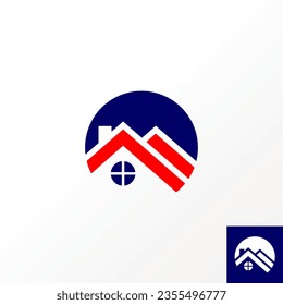 Logo design graphic concept creative abstract premium vector stock sign block circle with double roof house chimney. Related to property home protect