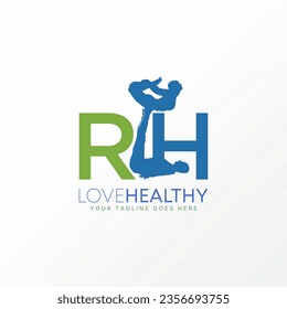 Logo design graphic concept creative abstract premium vector stock letter initial RH with couple yoga lifting pose Related health harmonious lifestyle