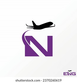 Diseño de logotipo concepto gráfico creativo abstracto del material de signos del vector premium letra N inicial con plano volante. Aviación de tipografía monográfica relacionada