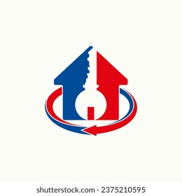 Diseño de logotipo concepto gráfico creativo abstracto material vector premium simple clave de hogar negativo espacio elipse flecha reciclar. La casa relacionada cierra la puerta