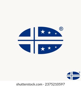 Logo design graphic concept creative abstract premium vector stock Iceland flag on ellipse line negative space. Related UK country brexit europe badge