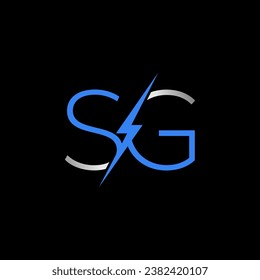 Logo design graphic concept creative abstract premium stock vector initial SG connect font with electric lighting power Related to monogram typography