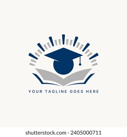 Logo design graphic concept creative premium abstract vector sign unique stock graduation hat and book layer paper Related education university school