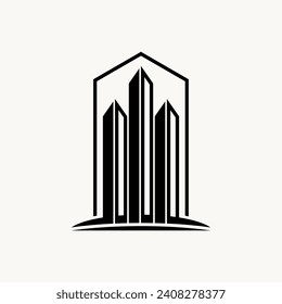 Diseño de logotipo concepto gráfico creativo vector premium signo abstracto único material cielo construcción alta línea 3D caja. Desarrollo de la propiedad del hogar relacionado