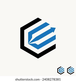 Diseño de logotipo concepto gráfico creativo material vector premium letra inicial única flecha de línea hexágono CE o CE. Marca de tipografía de monograma relacionada