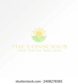 Logo design graphic concept creative vector premium stock unique leaves with sunrise like sunflower morning. Related nature health care fresh therapy