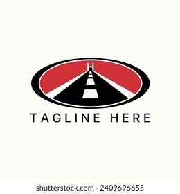 Diseño de logotipo concepto gráfico creativo material vectorial abstracto premium elipse de camino tipografía H inicial como puente. Vehículo de autovía de conducción recta relacionado 
