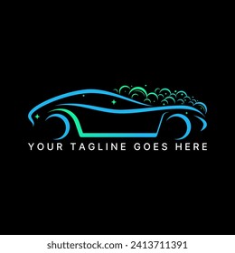 Logo design graphic concept creative premium abstract vector stock side sport car with soap foam. Related to transportation clean wash salon workshop