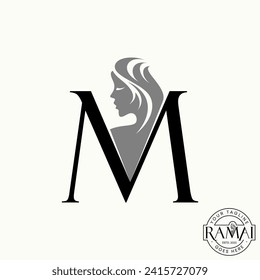 Logo design graphic concept creative abstract premium vector unique stock letter initial M font with pose woman. Related to beauty fashion lifestyle