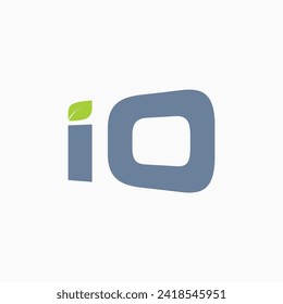 Logo design graphic concept creative premium vector stock initial letter IO font 3D zoom with green fresh leaf Related to monogram typography branding