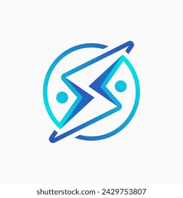 Logo design graphic concept creative premium vector stock abstract sign lighting storm thunder two people flip Related to flash energy power community