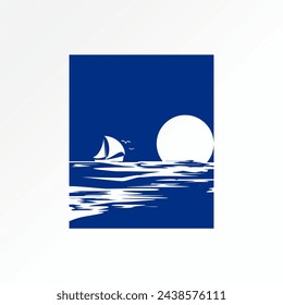Logo design graphic concept creative premium abstract vector stock sign block cruise sail ship beach sunset sunrise. Related painting night ocean wave