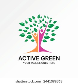 Diseño de logotipo concepto gráfico creativo premium vector stock abstracto icono árbol único con 2 personas activas feliz. Relacionado con la recuperación de enfermedades de la atención sanitaria