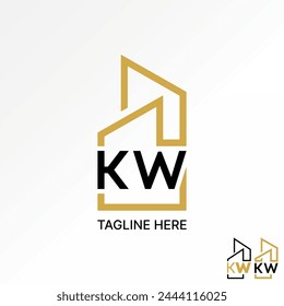 Diseño de logotipos concepto gráfico creativo premium Vector de stock signo abstracto icono inicial letra KW línea de fuente construcción de la casa Arquitectura de tipografía relacionada