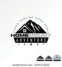 Diseño de logotipos concepto gráfico creativo premium Vector stock icon abstracto emblema montaña y techo house adventure. Relacionado con el viaje a casa hotel alojamiento