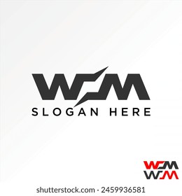 Logo design graphic concept creative premium vector stock letter initial WM sans serif font electric thunder negative space Relate typography monogram