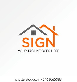 Diseño de logotipo concepto gráfico Vector creativo premium stock abstracto texto de la palabra Signo con la línea de la casa del techo en la parte superior. Relacionado con la arquitectura de la propiedad