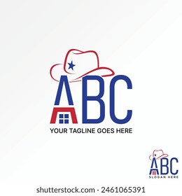 Logo design graphic concept creative vector premium stock letter initial ABC sans serif font with cowboy hat roof house. Related monogram beauty brand