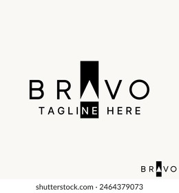 Logo design graphic concept creative vector premium stock abstract word text Bravo with negative space square. Related to monogram typography brand