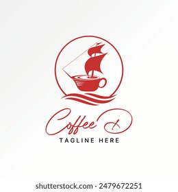 Logodesign Grafikkonzept Creative Premium Vektorgrafik Stock Abstrakte Drink Cup Coffee Shop Segelboot Waves Beach Surf. Ähnliche Business Cafe Seemann Tee