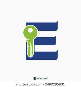 Logo design graphic concept creative abstract premium vector stock initial 3D E font with house door key. Related to monogram typography home property