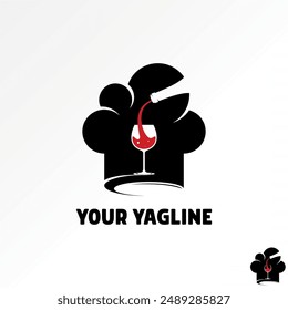 Logo design graphic concept creative abstract premium vector stock cooking chef hat bar bottle and wine glass restaurant Related to food drink kitchen