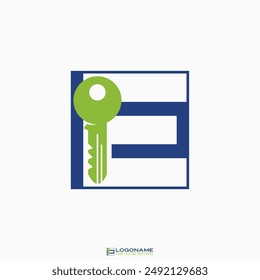 Logo design graphic concept creative abstract premium vector stock initial E font negative space house door key. Related to typography home property