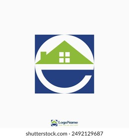 Logo design graphic concept creative abstract premium vector stock initial E font negative space roof house window Related to typography home property