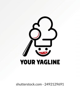 Logo design graphic concept creative abstract premium vector stock cooking chef hat explore magnifying smile wine glass. Related to food drink kitchen