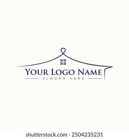 Diseño de logotipo concepto gráfico creativo premium stock de Vector simple casa de techo swoosh scratch art edificio exterior viejo Relacionado con hipoteca de propiedad de la casa