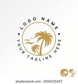 Logo design graphic concept creative abstract premium vector stock unique two plam coconut tree and flying birds. Related island vacation resort suft