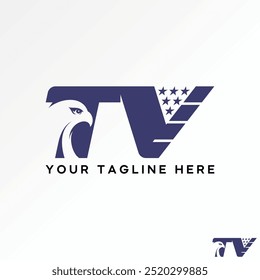 Logo design graphic concept creative premium vector stock letter TV sans serif italic font american flag eagle head. Related monogram typo television