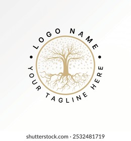 Design de logotipo conceito gráfico criativo abstrato premium vetor natureza planta árvore grande folhas raiz em torno do círculo. Relacionado com floresta botânica parque madeira