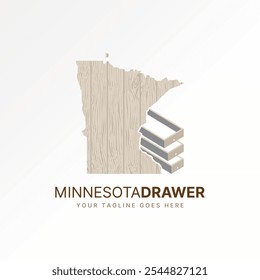 Design de logotipo conceito gráfico criativo premium vetor estoque gráfico abstrato mapa de Minnesota motivo gaveta de fibra de madeira gabinete relacionado com carpinteiro de propriedade