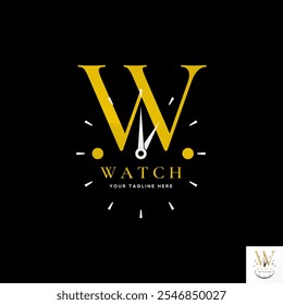 Concepto gráfico de diseño de logotipo creativo premium Vector stock Imagen reloj gráfico sincronizar en el sentido de las agujas del reloj letra W serif fuente