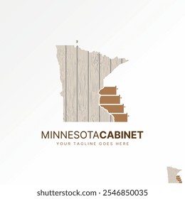 Design de logotipo conceito gráfico criativo premium vetor imagem de stock gráfico exclusivo Minnesota mapa madeira gaveta de fibra armário relacionado com o carpinteiro de propriedade