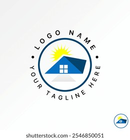 Logo design graphic concept creative premium vector stock image graphic bright sun simple roof house circle home shadow window to property mortgage