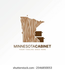 Diseño de logotipo concepto gráfico creativo premium Vector stock Imagen gráfica de madera de fibra cajón extractor de gabinete en el mapa único de Minnesota a la propiedad carpintero