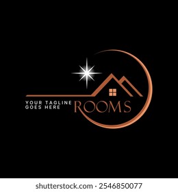 Diseño de logotipo concepto gráfico creativo premium Vector stock Imagen gráfica luna creciente casa techo casa aldea noche estrellas Relacionado con la hipoteca de la propiedad