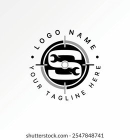 Logo design graphic concept creative premium vector stock image graphic letter S font mechanical wrench gear to target precision typography machine