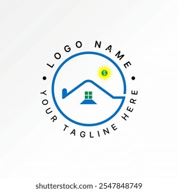 Design de logotipo conceito gráfico criativo premium vetor stock imagem gráfico simples linha telhado casa círculo brilhante sol casa sombra janela propriedade hipoteca