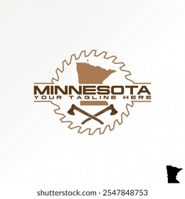 Diseño de logotipo concepto gráfico creativo premium Vector stock Imagen gráfica única fibra de madera Mapa de Minnesota cross ax survival Relate to property carpenter